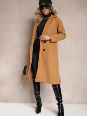 Ciemnobeżowy Płaszcz Dwurzędowy Wiązany Meollie tricot station