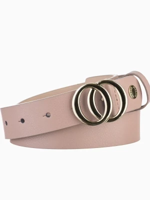 Ciemnobeżowy skórzany pasek damski z ozdobną klamrą rozmiar m Puccini