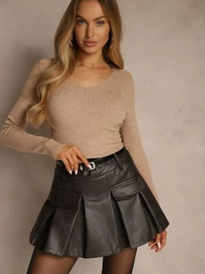 Ciemnobeżowy Sweter z Bawełną z Prążkowanej Dzianiny Reisaria