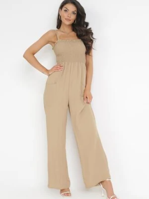 Ciemnobeżowy Wiskozowy Kombinezon z Długimi Nogawkami na Ramiączkach Macilles lily rose