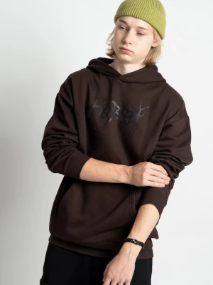 Ciemnobrązowa bluza z kapturem z kolorową grafiką z przodu Reporter