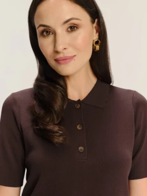Ciemnobrązowa koszulka typu polo z domieszką wiskozy Greenpoint