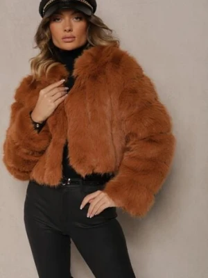 Ciemnobrązowa Krótka Kurtka Futerko z Pikowanymi Przeszyciami Kemeriana wool fashion