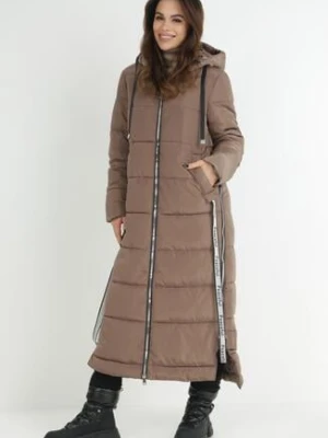 Ciemnobrązowa Kurtka Długa Pikowana z Kapturem Sinaq ann gissy