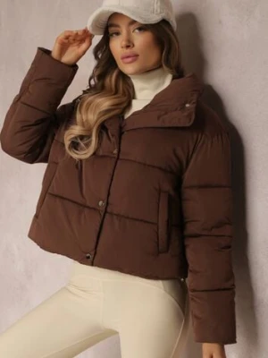 Ciemnobrązowa Kurtka Puffer Pikowana ze Stójką Maymie yu & me