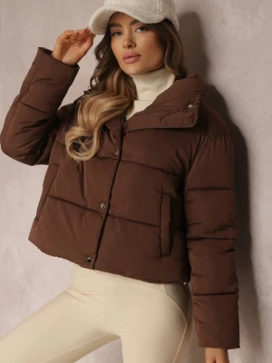 Ciemnobrązowa Kurtka Puffer Pikowana ze Stójką Maymie Yu & Me Brązowy