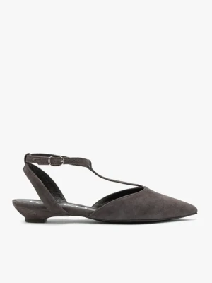 Ciemnobrązowe baleriny bez pięty T-bar Ryłko