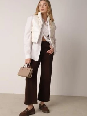 Ciemnobrązowe Bawełniane Jeansy z Wysokim Stanem i Szerokimi Nogawkami Taphixa