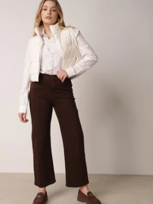 Ciemnobrązowe Bawełniane Jeansy z Wysokim Stanem i Szerokimi Nogawkami Taphixa hello miss