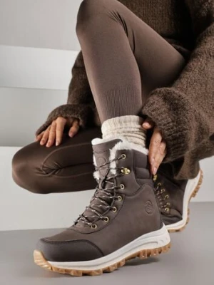 Ciemnobrązowe Botki Trekkingowe na Platformie ze Sznurowaniem Labrinna