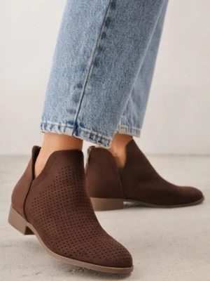 Ciemnobrązowe Botki Vices na Płaskiej Podeszwie Ozdobione Wycięciem Felirwen