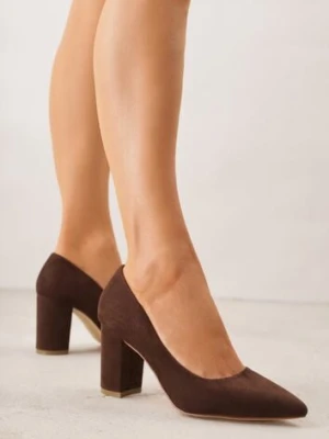 Ciemnobrązowe Casualowe Czółenka na Słupku Vices z Wkładką ze Skóry Naturalnej Maidra