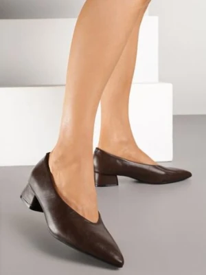 Ciemnobrązowe Czółenka Vices na Obcasie Typu Słupek ze Skórzaną Wkładką Rilomena