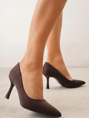 Ciemnobrązowe Gładkie Szpilki z Tkaniny w Klasycznym Stylu Jynienne pallika paris