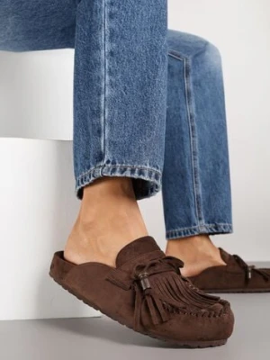 Ciemnobrązowe Klapki Ozdobione Kokardą i Frędzlami Felindrise ideal