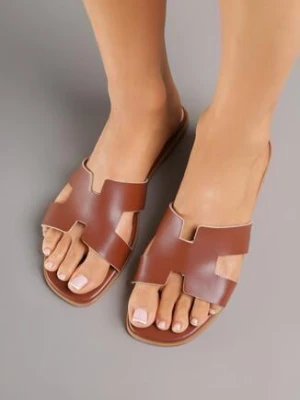 Ciemnobrązowe Klapki Vices z Geometryczną Cholewką Arlemia