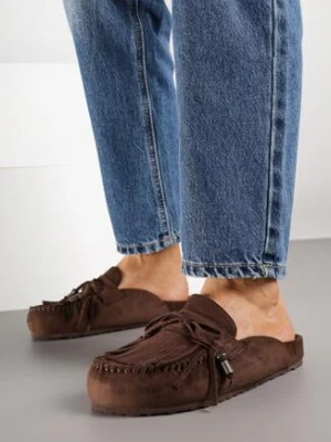 Ciemnobrązowe Klapki z Frędzlami i Kokardą Narialla ideal