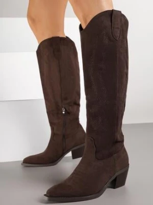 Ciemnobrązowe Klasyczne Kozaki Typu Kowbojki z Imitacji Zamszu Latonassa ideal