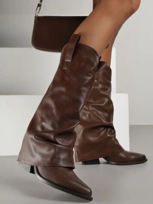 Ciemnobrązowe Kozaki Kowbojki na Stożku z Wywiniętą Marszczoną Cholewką Escana ballada