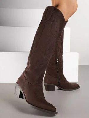 Ciemnobrązowe Kozaki Kowbojki w Klasycznym Stylu z Imitacji Zamszu Lataselia ideal