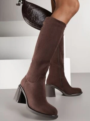 Ciemnobrązowe Kozaki na Słupku w Stylu Muszkieterek Cediara