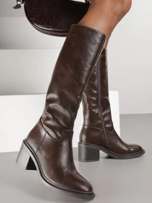 Ciemnobrązowe Kozaki Vices na Obcasie w Stylu Oficerek Afurrive