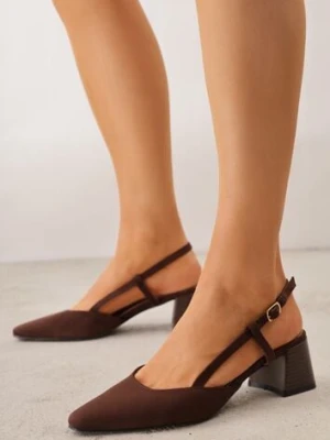 Ciemnobrązowe Letnie Czółenka VICES w Stylu Slingback na Słupku Synossia