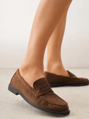 Ciemnobrązowe Mokasyny VICES z Wkładką ze Skóry Naturalnej i Przeszyciami Astanie