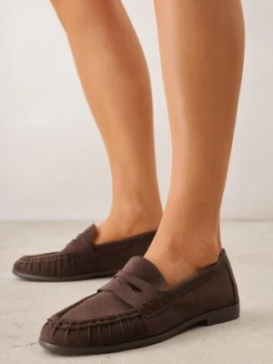 Ciemnobrązowe Mokasyny VICES ze Skórzaną Wkładką i Marszczeniem przy Nosku Ananora