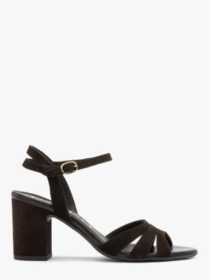 Ciemnobrązowe sandały damskie na obcasie Ryłko