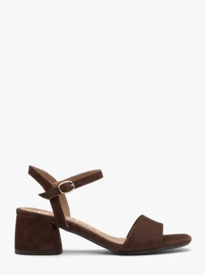 Ciemnobrązowe sandały damskie na słupku Ryłko