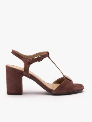 Ciemnobrązowe sandały T-bar z ozdobą Ryłko
