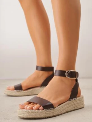 Ciemnobrązowe Sandały VICES na Grubej Plecionej Podeszwie z Paskiem Wokół Kostki Roselena