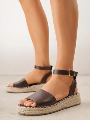 Ciemnobrązowe Sandały VICES na Grubej Podeszwie z Plecionki z Paskiem Wokół Kostki Doria