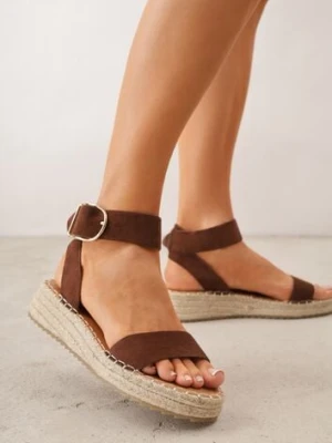 Ciemnobrązowe Sandały VICES na Platformie Ozdobione Plecionką z Juty Pellitoris