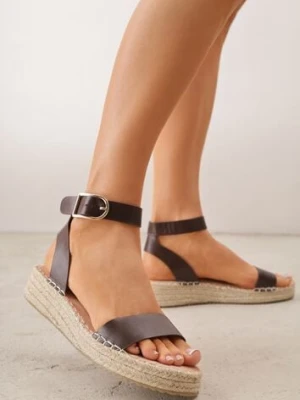 Ciemnobrązowe Sandały VICES na Platformie z Plecionki z Szerokim Paskiem z Klamrą Jurelle