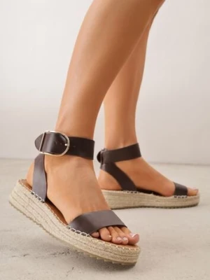 Ciemnobrązowe Sandały VICES na Plecionej Grubej Podeszwie z Paskiem Wokół Kostki Casilla