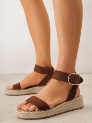 Ciemnobrązowe Sandały VICES z Ozdobną Klamrą i Jutową Platformą Riseth