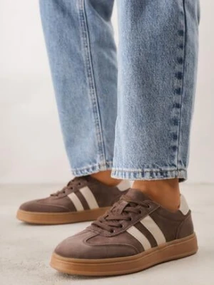 Zdjęcie produktu Ciemnobrązowe Skórzane Sneakersy i Ozdobnymi Paskami Zelisei