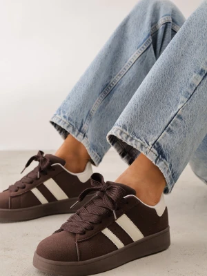 Ciemnobrązowe Sneakersy na Niskiej Platformie z Naszywkami Flordexia Mulanka Brązowy