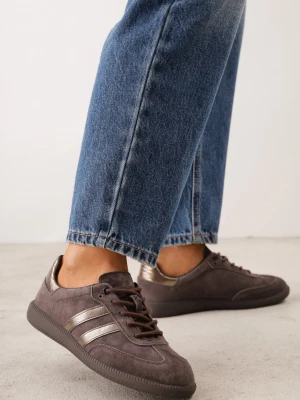 Ciemnobrązowe Sneakersy Retro Tenisówki z Zamszu Naturalnego ze Skórzaną Wkładką Celarge Goodin Brązowy