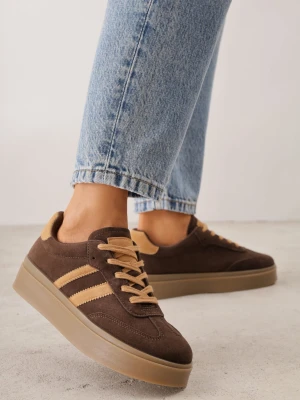 Ciemnobrązowe Sneakersy VICES na Grubej Kauczukowej Podeszwie z Paskami Zidina Brązowy