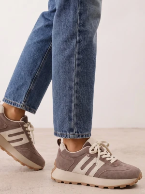 Ciemnobrązowe Sneakersy z Naturalnej Skóry Zamszowe z Ozdobnymi Przeszyciami Maliess Santorio Brązowy