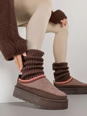 Ciemnobrązowe Śniegowce z Futrzanym Ociepleniem na Platformie Reiandea