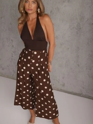 Ciemnobrązowe Spodnie Casual Culottes w Groszki z Dużą Zawartością Wiskozy Thelialla rosa