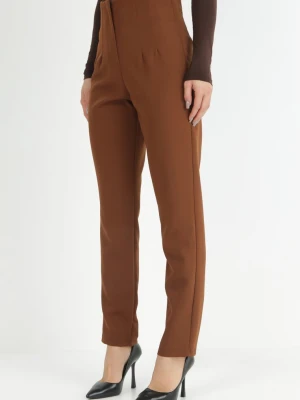 Ciemnobrązowe Spodnie Cygaretki High Waist Caphe New Collection Brązowy