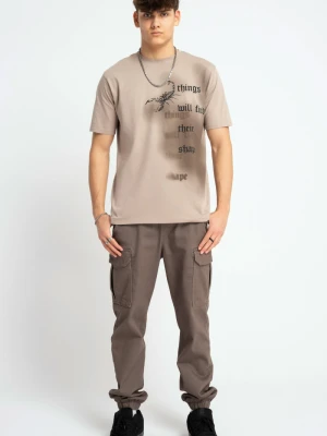 Ciemnobrązowe spodnie typu joggery z naszywanymi kieszeniami Reporter