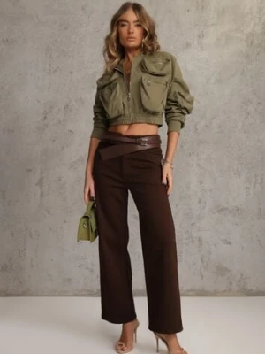 Ciemnobrązowe Szerokie Jeansy High Waist z Bawełny Physossia