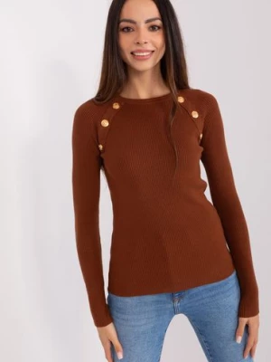 Ciemnobrązowy dopasowany sweter damski klasyczny w prążek