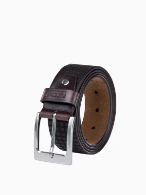 Ciemnobrązowy męski pasek skórzany z tłoczonym wzorem Puccini